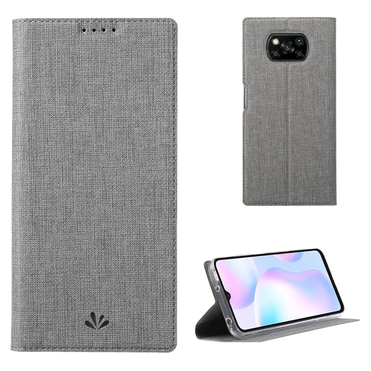 VILI DMX Series Cuir Case Avec Stand et Emplacement Pour Carte Pour Xiaomi Poco X3 / Poco X3 NFC - Gris