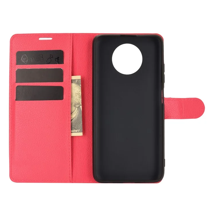 Litchi Texture Wallet Diseño Teléfono De Cuero Tapa Protectora Para Xiaomi Redmi Note 9T 5G / NOTA 9 5G - Rojo