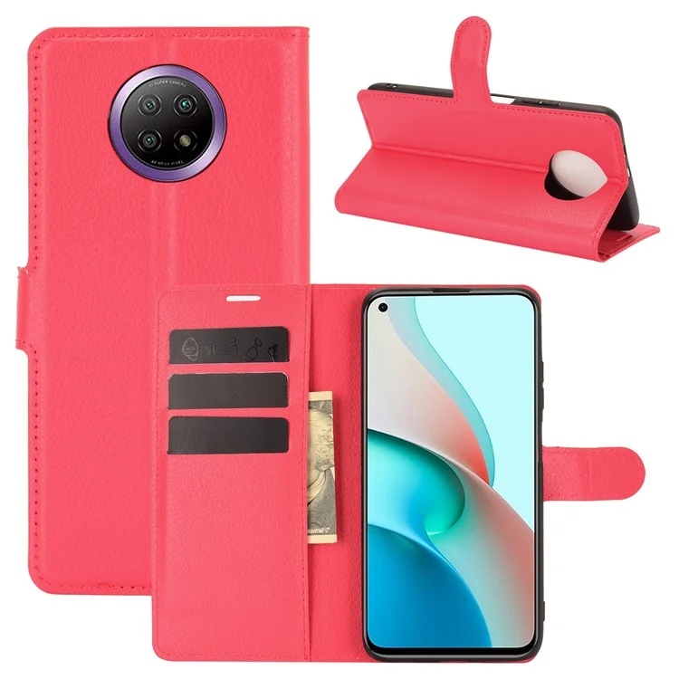 Litchi Texture Portefeuille Couverture De Protection De Téléphone En Cuir Pour Xiaomi Redmi Note 9T 5G / Note 9 5G - Rouge