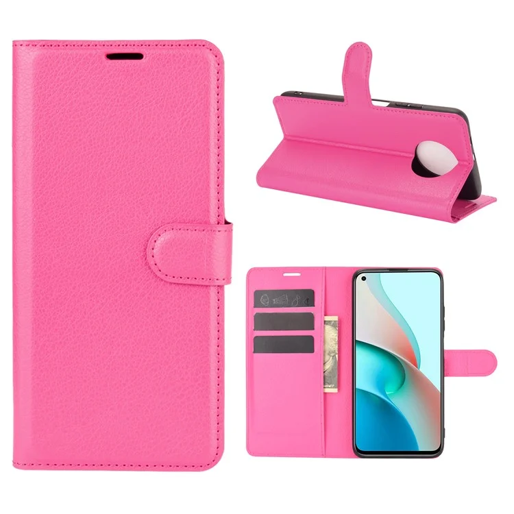 Litchi Texture Wallet Diseño Teléfono De Cuero Tapa Protectora Para Xiaomi Redmi Note 9T 5G / NOTA 9 5G - Rosa