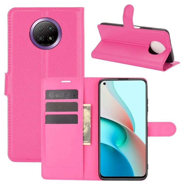 Litchi Texture Wallet Diseño Teléfono De Cuero Tapa Protectora Para Xiaomi Redmi Note 9T 5G / NOTA 9 5G - Rosa