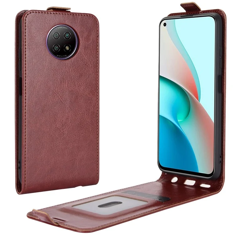 Flip Vertical Crazy Horse Texture Com Tampa de Couro Para o Xiaomi Redmi Note 9T 5G / Nota 9 5g - Castanho