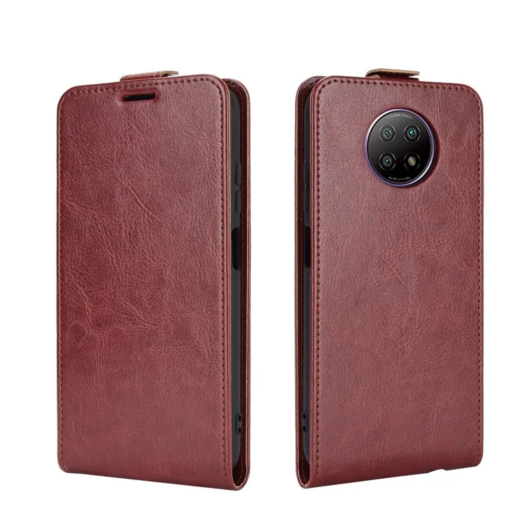 Flip Vertical Crazy Horse Texture Com Tampa de Couro Para o Xiaomi Redmi Note 9T 5G / Nota 9 5g - Castanho