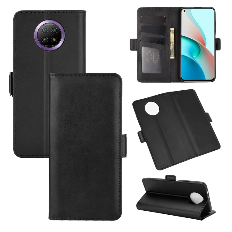 Cubierta de Caja de Cuero Imán de Doble Cierre Para Xiaomi Redmi Note 9t 5G / Nota 9 5G - Negro