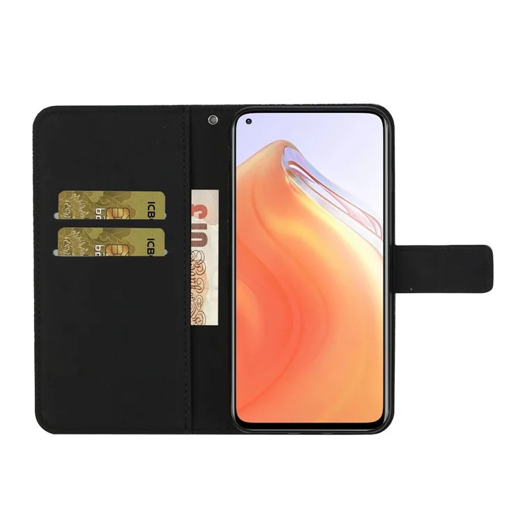 Portefeuille à Fleurs Imprimé Boîtier de Fermoir en Cuir Avec Sangle Pour Xiaomi mi 10T 5g / 10T Pro 5g / Redmi K30S / Redmi K30S - le Noir