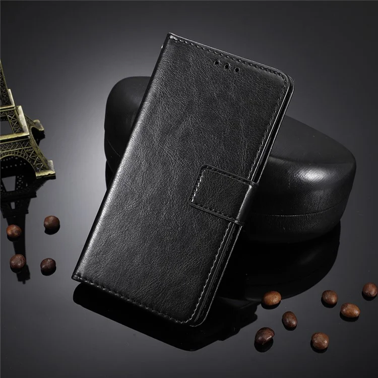 Wallet Crazy Horse Texture Stand Leather Shell with Strap for Xiaomi Redmi Note 9 4G/9 Power/Redmi 9T - Black