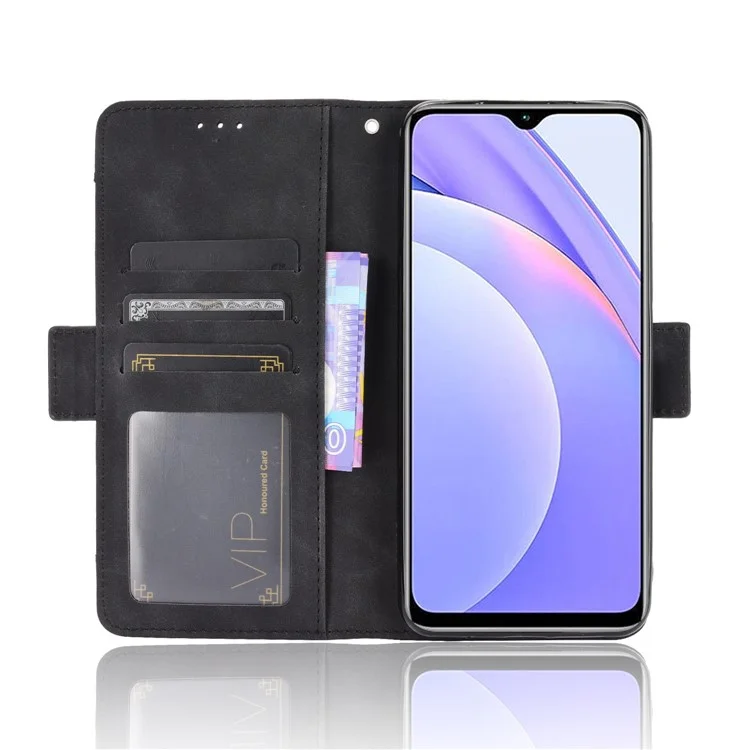 Múltiples Ranuras De Tarjetas Monedero De La Cartera TPU + PU Funda De Cuero Para Xiaomi Redmi Note 9 4G / 9 POWER / REDMI 9T - Negro