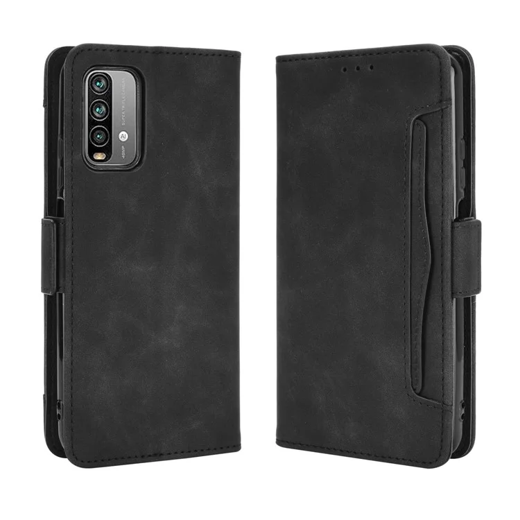 Mehrere Kartensteckplätze Geldbörsenkoffer-Stand-TPU + PU-Leder-Abdeckungs-Fall Für Xiaomi-Redmi-Anmerkung 9 4g / 9 Power / Redmi 9T - Schwarz