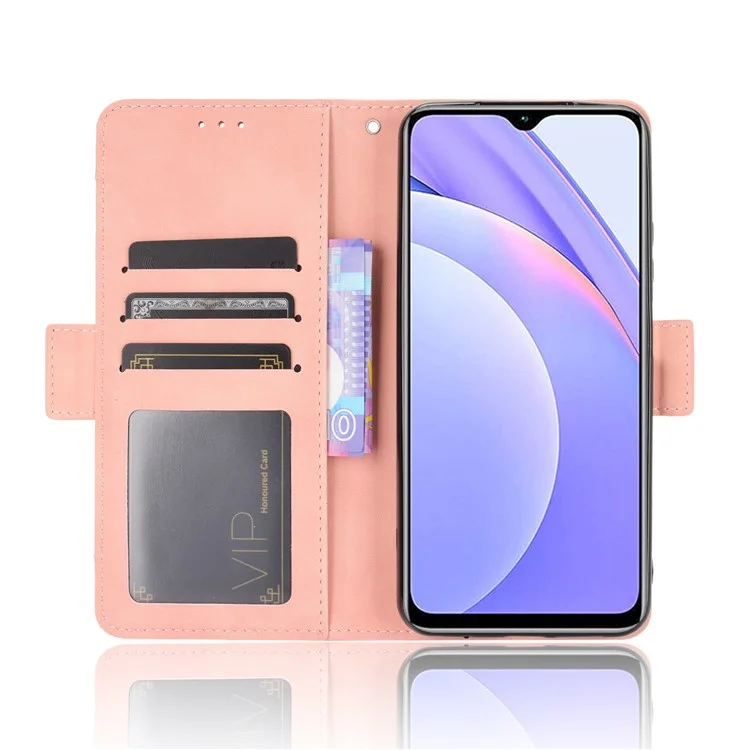 Multiples Créneaux De Boîtes De Portefeuille TPU + Coque En Cuir PU Pour Xiaomi Redmi Note 9 4G / 9 POWER / REDMI 9T - Rose