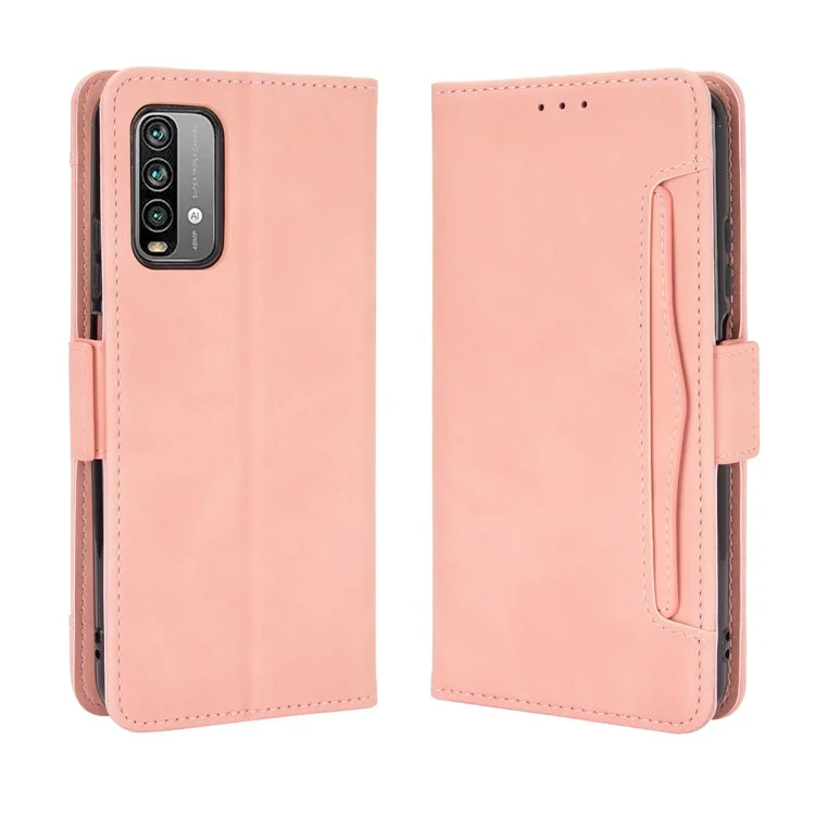 Multiples Créneaux De Boîtes De Portefeuille TPU + Coque En Cuir PU Pour Xiaomi Redmi Note 9 4G / 9 POWER / REDMI 9T - Rose