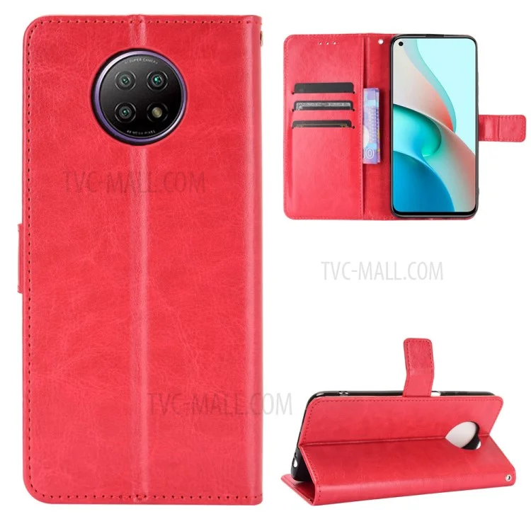 Crazy Horse Texture Portafoglio Stand Pelle Shell Per Xiaomi Redmi Nota 9 5G / Nota 9T 5G - Rosso