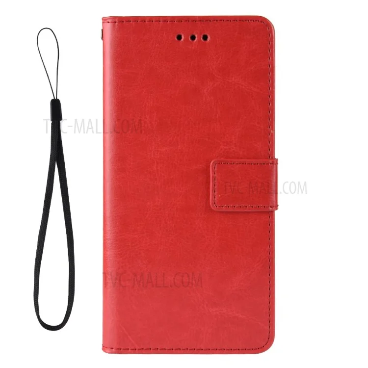 Shell De Couro Louco Da Carteira Da Textura Do Cavalo Para Xiaomi Redmi NOTA 9 5G / NOTA 9T 5G - Vermelho