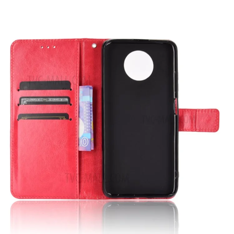 Crazy Horse Texture Wallet Stand Leather Shell for Xiaomi Redmi Note 9 5G/Note 9T 5G - Red