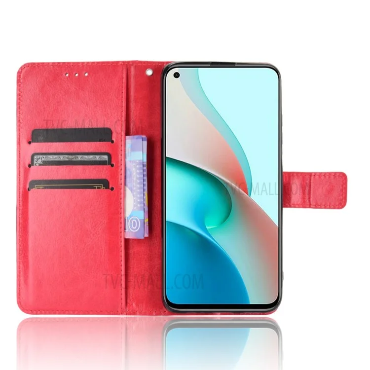 Crazy Horse Texture Wallet Soporte Conchas De Cuero Para Xiaomi Redmi Note 9 5G / Note 9t 5g - Rojo