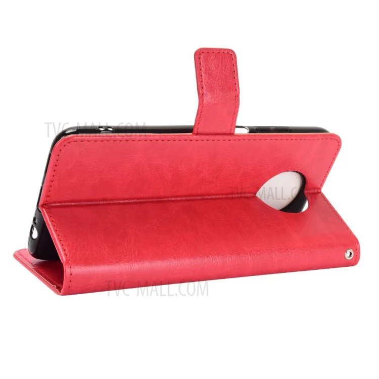 Crazy Horse Texture Wallet Stand Leather Shell for Xiaomi Redmi Note 9 5G/Note 9T 5G - Red