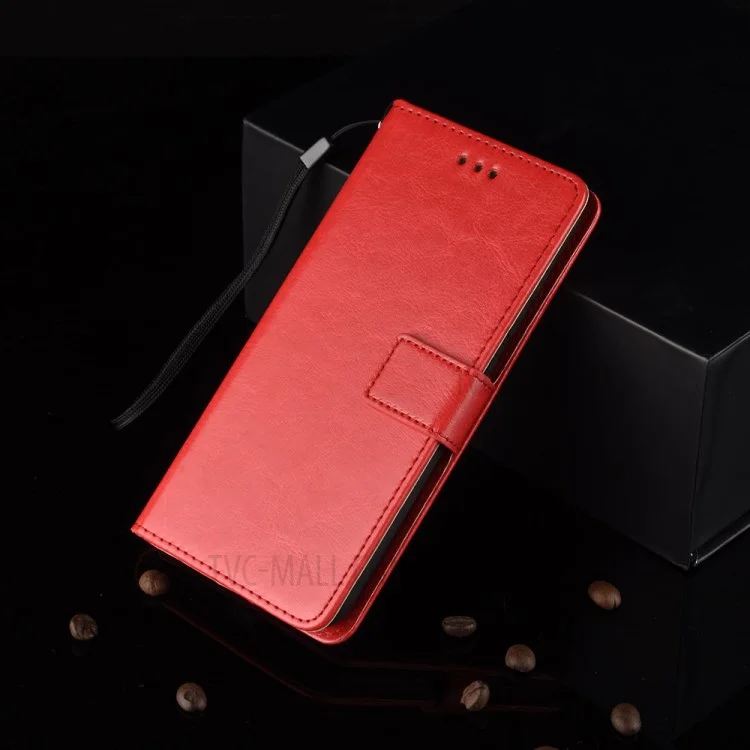 Crazy Horse Texture Wallet Stand Leather Shell for Xiaomi Redmi Note 9 5G/Note 9T 5G - Red