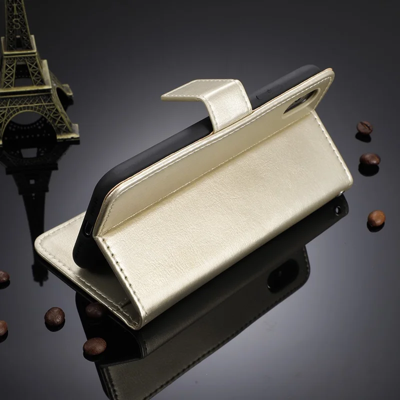 Portefeuillehoes met crazy horse structuur en standaard van leer voor Xiaomi Redmi Note 9 5G/Note 9T 5G - Goud