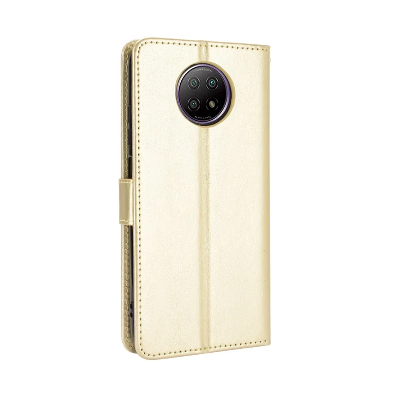 Portefeuillehoes met crazy horse structuur en standaard van leer voor Xiaomi Redmi Note 9 5G/Note 9T 5G - Goud