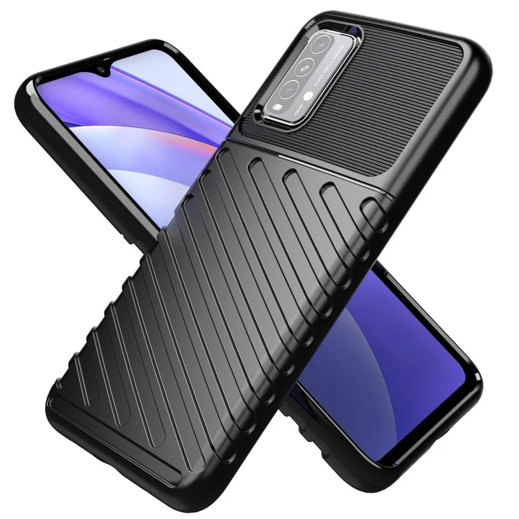 Thunder -serie Twill Textur Soft TPU Telefonschale Für Xiaomi Redmi Note 9 4G/Redmi 9 Power/Redmi 9t - Schwarz