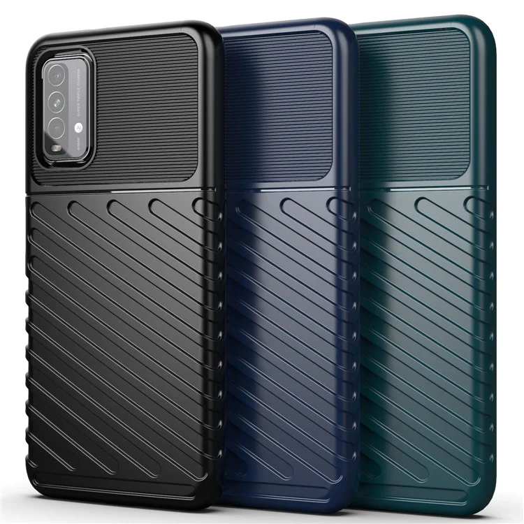 Thunder Series Twill Texture Soft TPU Phone Shell for Xiaomi Redmi Note 9 4G / Redmi 9 Power / Redmi 9T - Black
