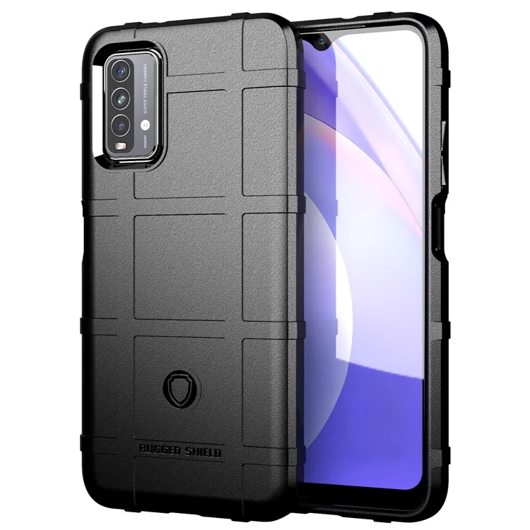 Textura De Cuadrícula Cuadrada Anti-shock Espesada TPU Shell Para Xiaomi Redmi Note 9 4G / Redmi 9 POWER / REDMI 9T - Negro