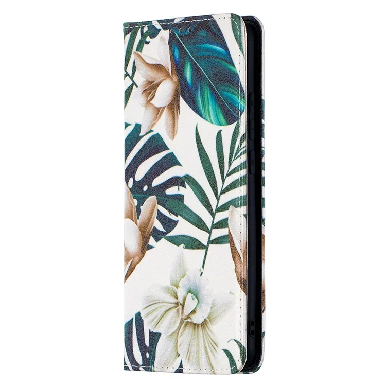 Auto-absorbiertes Pu-leder-standhülle Mit Musterdruck Für Xiaomi Redmi 9A - Grüne Blätter