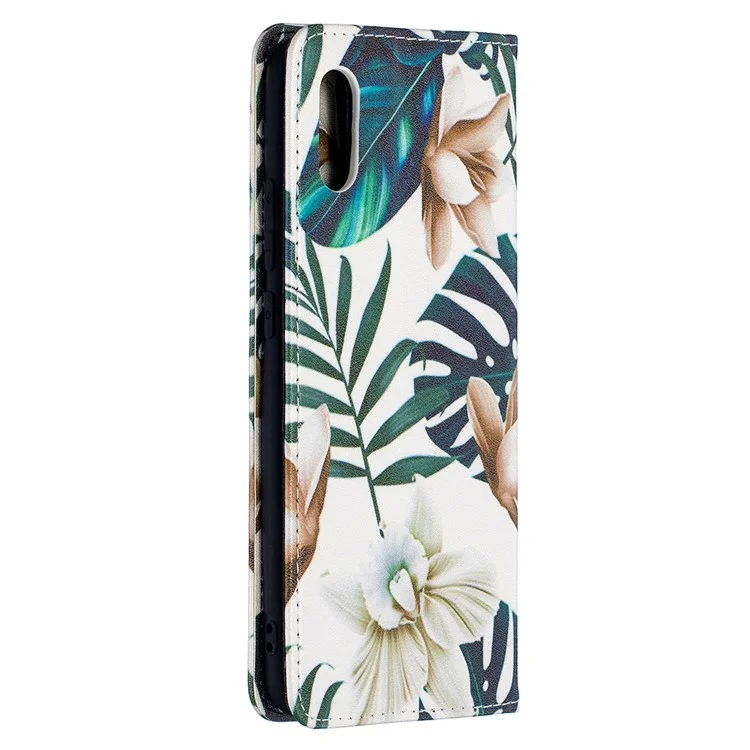 Auto-absorbiertes Pu-leder-standhülle Mit Musterdruck Für Xiaomi Redmi 9A - Grüne Blätter