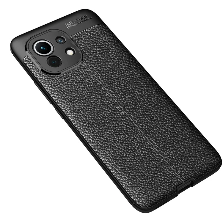 Caso de Quatro Cantos Litchi Textura Soft TPU Protetor Para Xiaomi Mi 11 Capa de Telefone Celular - Preto