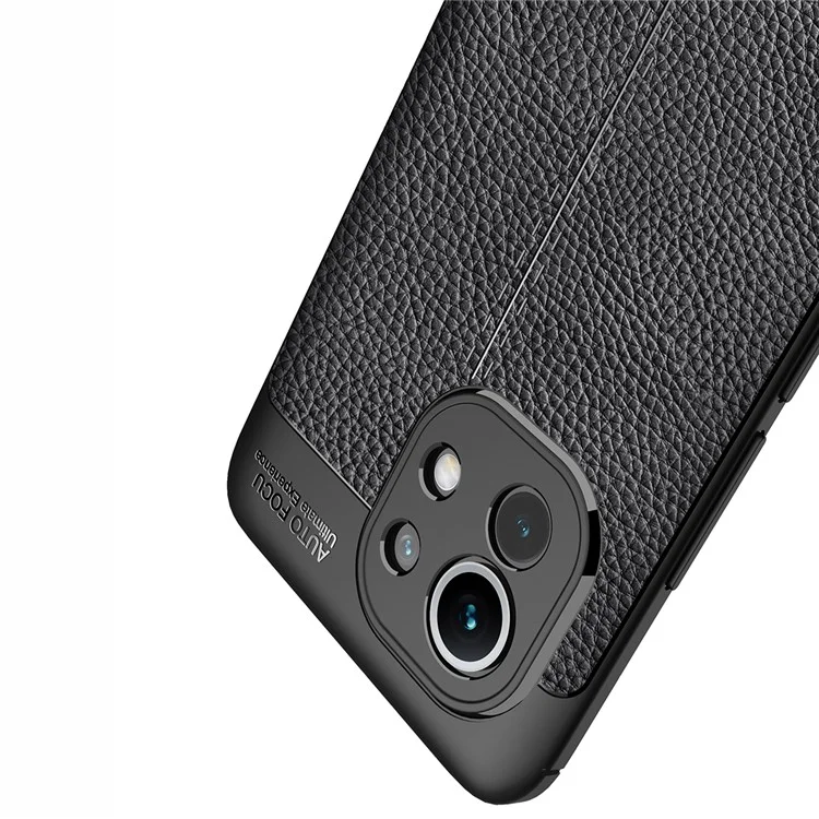 Caso de Quatro Cantos Litchi Textura Soft TPU Protetor Para Xiaomi Mi 11 Capa de Telefone Celular - Preto