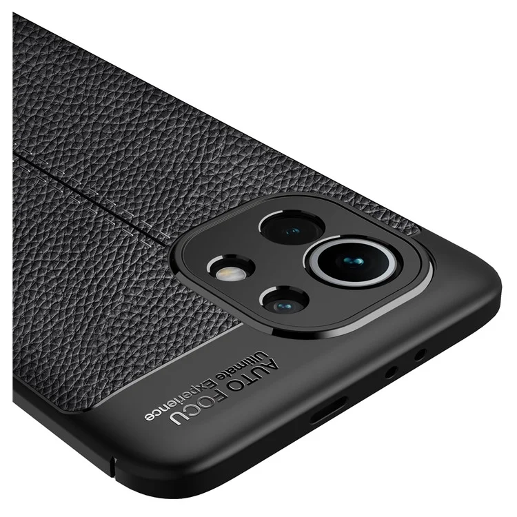 Caso de Quatro Cantos Litchi Textura Soft TPU Protetor Para Xiaomi Mi 11 Capa de Telefone Celular - Preto