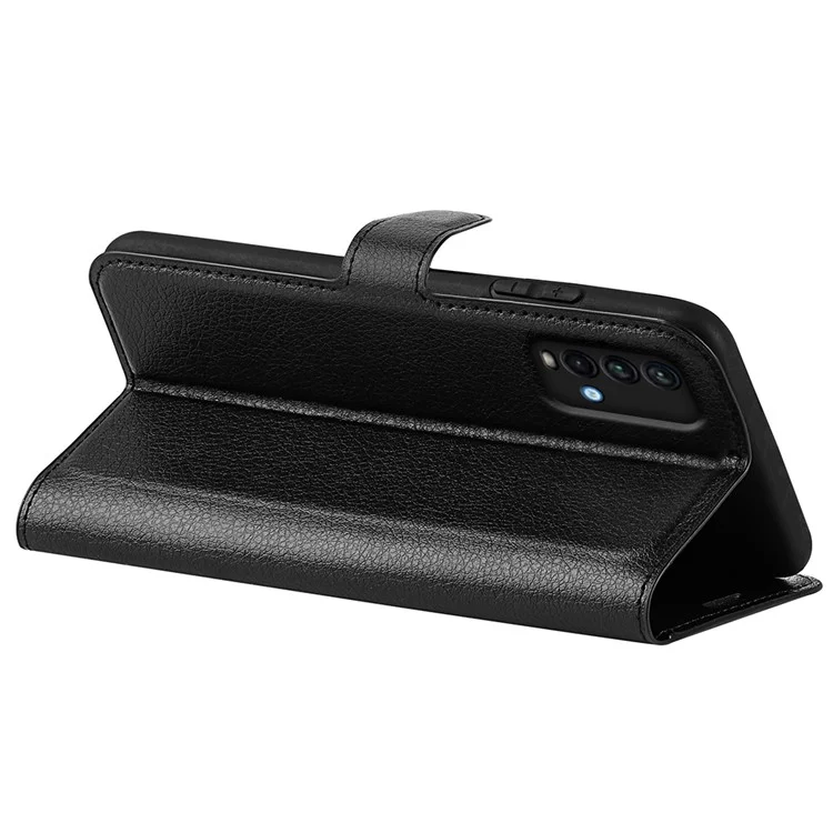 Litchi Texture Folio Flip Leather Phone Cover for Xiaomi Redmi Note 9 4G (Qualcomm Snapdragon 662)/Redmi 9 Power/Redmi 9T - Negro