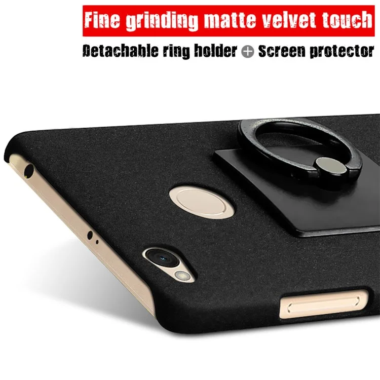 IMAK Cowboy Shell Ring Grip Stent PC Mobile Phone Cover Case + Screen Film for Xiaomi Redmi 4X - Black