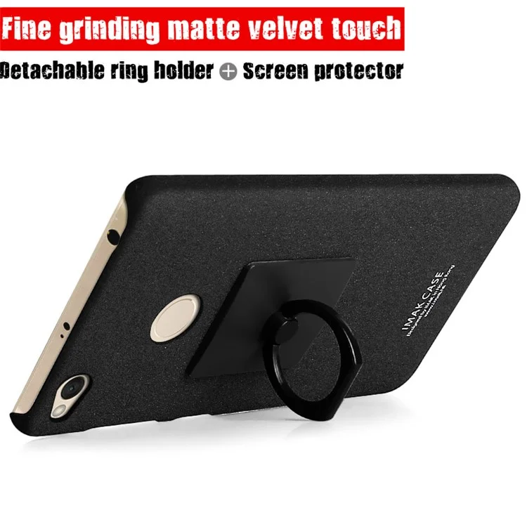 IMAK Cowboy Shell Ring Grip Stent PC Mobile Phone Cover Case + Screen Film for Xiaomi Redmi 4X - Black