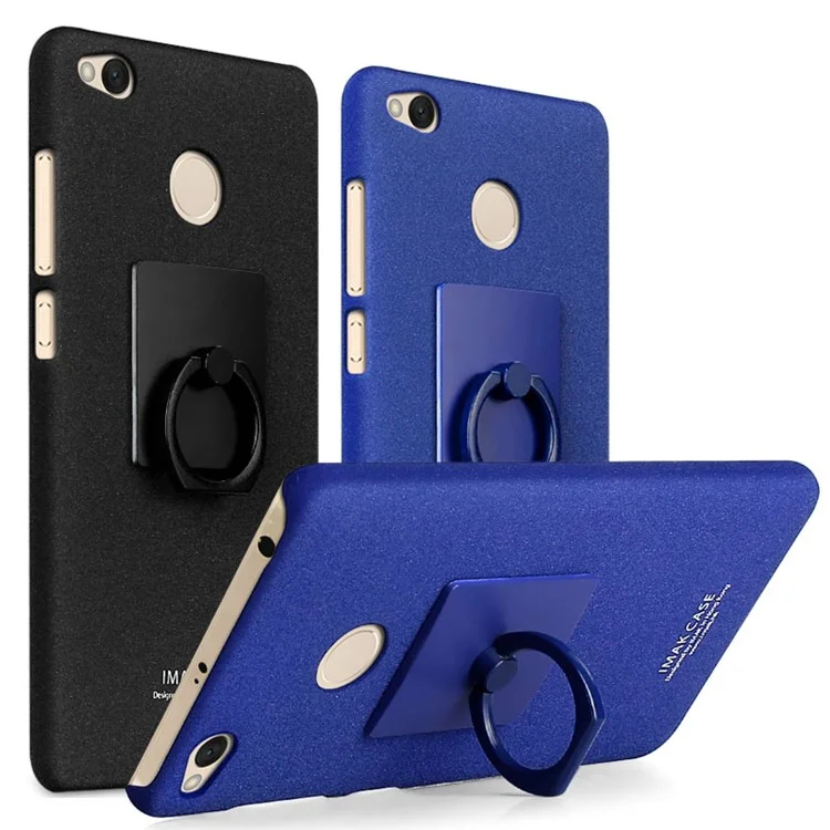 IMAK Cowboy Shell Ring Grip Stent PC Mobile Phone Cover Case + Screen Film for Xiaomi Redmi 4X - Black