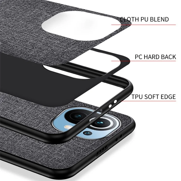 TPU + PC + Cloth Phone Cover Для Xiaomi Mi 11 - Серый