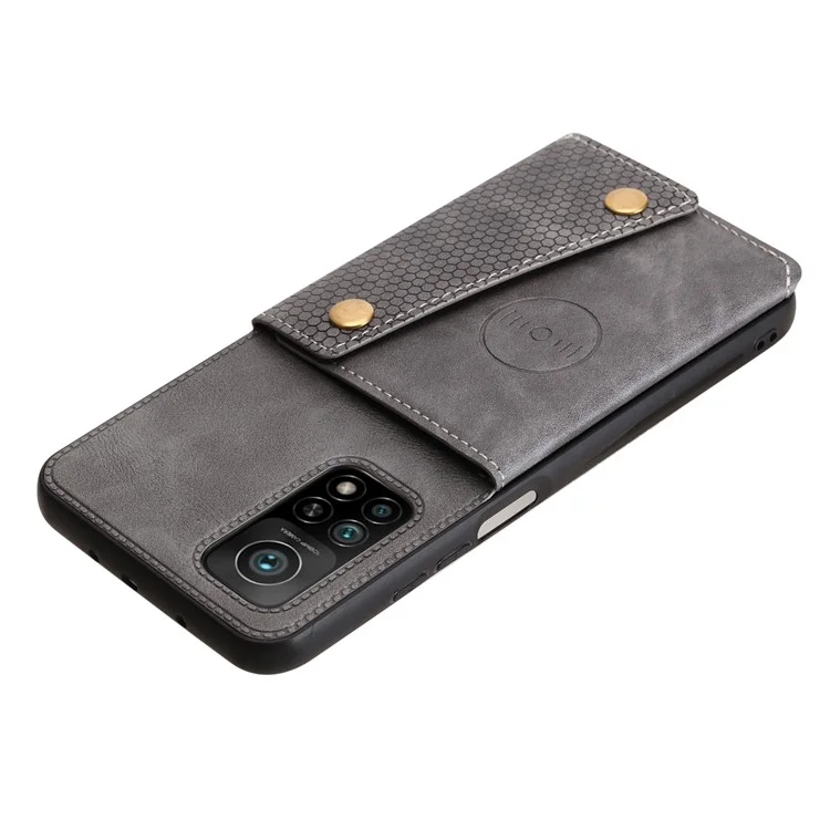 Coque en TPU enduit de cuir PU [Feuille magnétique de véhicule intégrée] avec poche pour carte pour Xiaomi Mi 10T 5G/Mi 10T Pro 5G/Redmi K30S - Gris