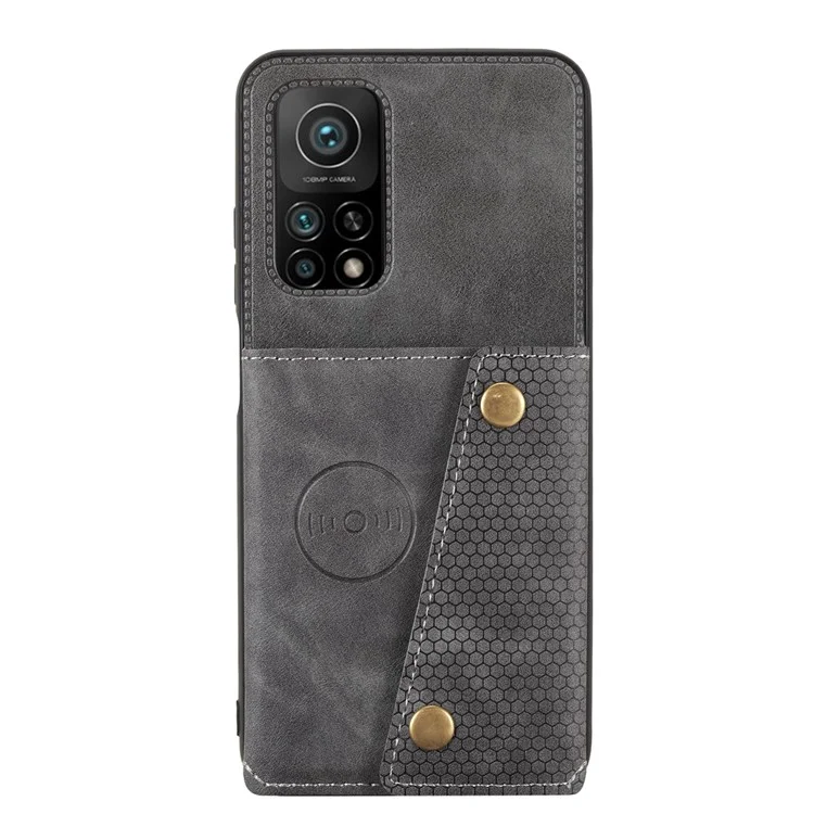 Coque en TPU enduit de cuir PU [Feuille magnétique de véhicule intégrée] avec poche pour carte pour Xiaomi Mi 10T 5G/Mi 10T Pro 5G/Redmi K30S - Gris