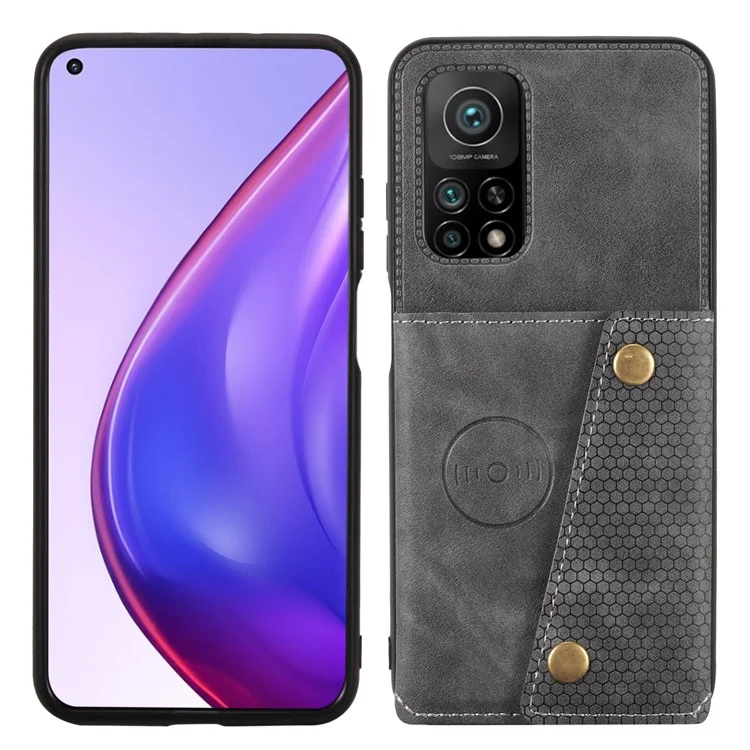 Coque en TPU enduit de cuir PU [Feuille magnétique de véhicule intégrée] avec poche pour carte pour Xiaomi Mi 10T 5G/Mi 10T Pro 5G/Redmi K30S - Gris