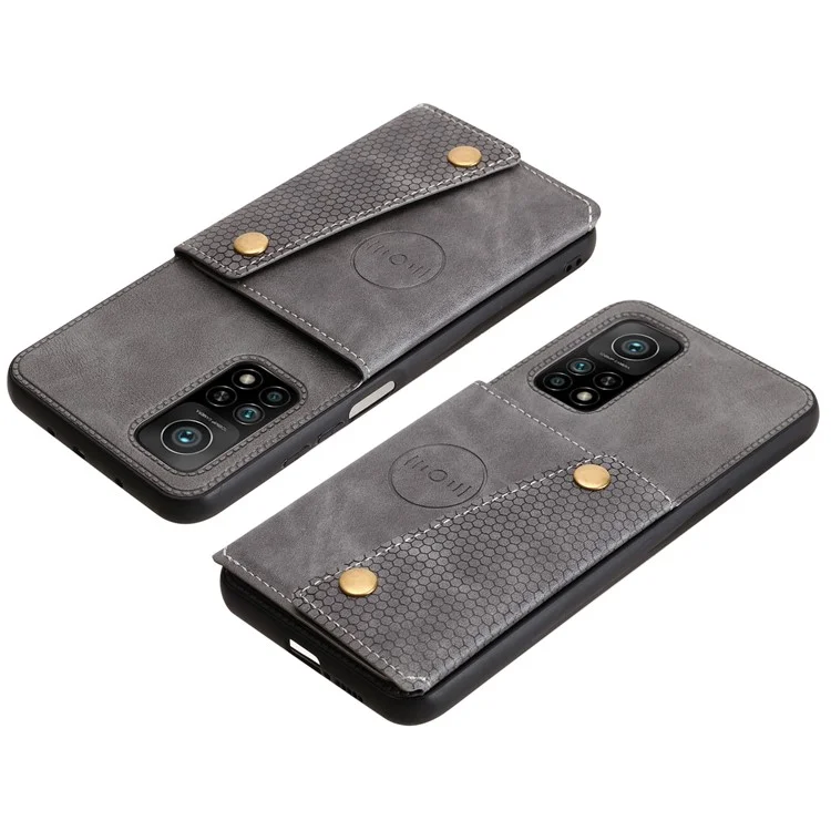Coque en TPU enduit de cuir PU [Feuille magnétique de véhicule intégrée] avec poche pour carte pour Xiaomi Mi 10T 5G/Mi 10T Pro 5G/Redmi K30S - Gris