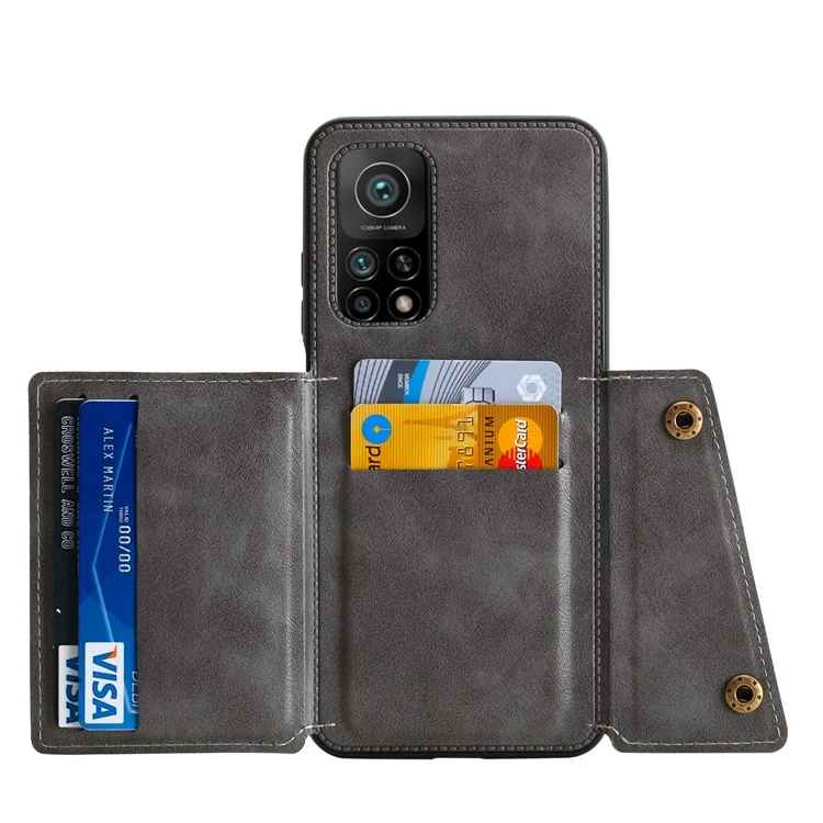 Coque en TPU enduit de cuir PU [Feuille magnétique de véhicule intégrée] avec poche pour carte pour Xiaomi Mi 10T 5G/Mi 10T Pro 5G/Redmi K30S - Gris
