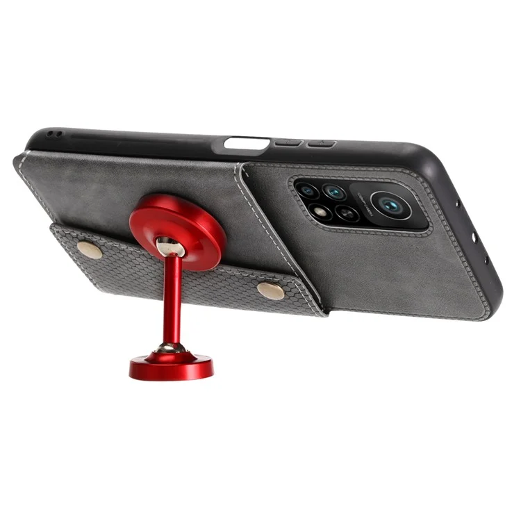 Coque en TPU enduit de cuir PU [Feuille magnétique de véhicule intégrée] avec poche pour carte pour Xiaomi Mi 10T 5G/Mi 10T Pro 5G/Redmi K30S - Gris