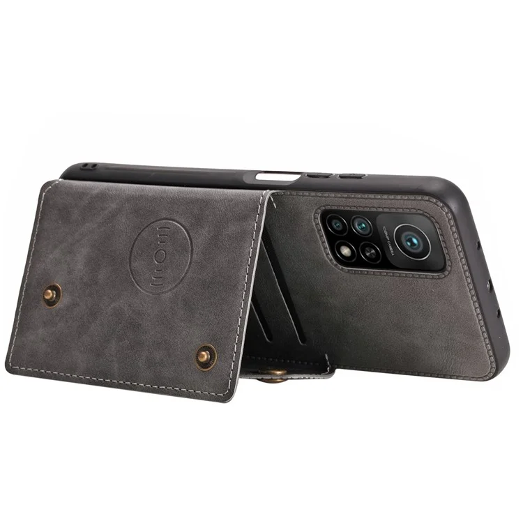 Coque en TPU enduit de cuir PU [Feuille magnétique de véhicule intégrée] avec poche pour carte pour Xiaomi Mi 10T 5G/Mi 10T Pro 5G/Redmi K30S - Gris