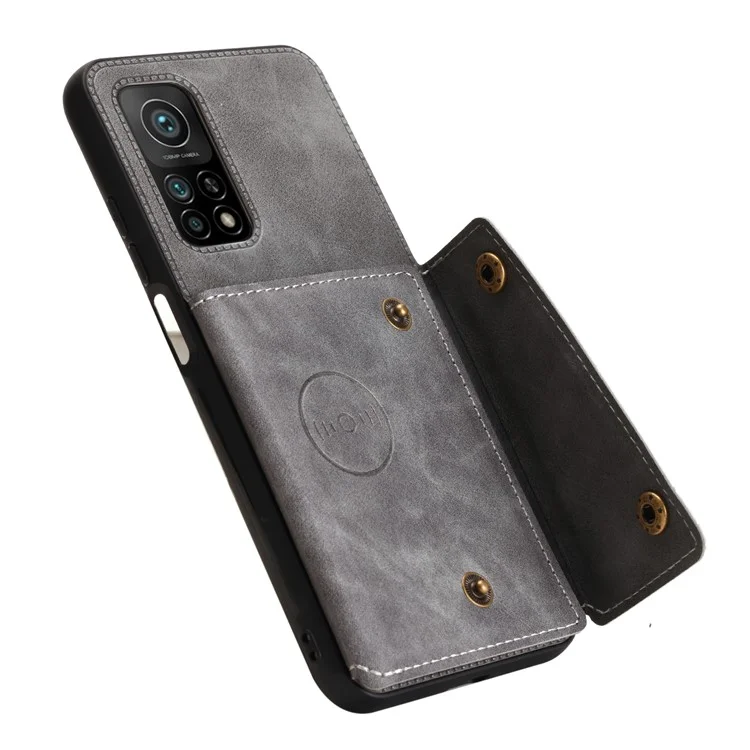 Coque en TPU enduit de cuir PU [Feuille magnétique de véhicule intégrée] avec poche pour carte pour Xiaomi Mi 10T 5G/Mi 10T Pro 5G/Redmi K30S - Gris