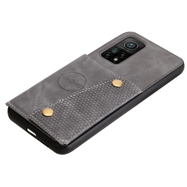 Coque en TPU enduit de cuir PU [Feuille magnétique de véhicule intégrée] avec poche pour carte pour Xiaomi Mi 10T 5G/Mi 10T Pro 5G/Redmi K30S - Gris