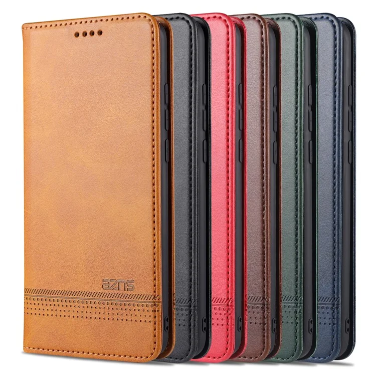 AZNS Auto-absorvido PU Leather + TPU Stand Stand Phone Case Para Xiaomi Mi Note 10 Lite - Castanho
