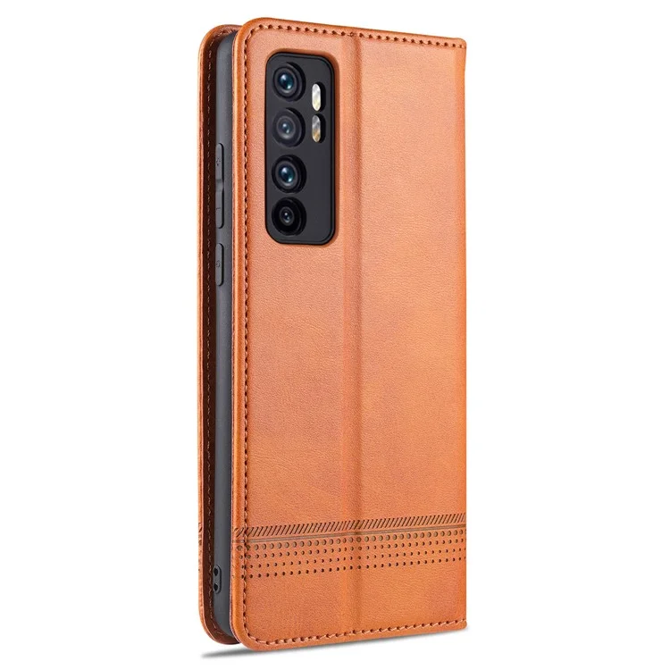 AZNS Auto-absorvido PU Leather + TPU Stand Stand Phone Case Para Xiaomi Mi Note 10 Lite - Castanho