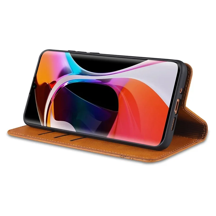 AZNS Auto-absorvido PU Leather + TPU Stand Stand Phone Case Para Xiaomi Mi Note 10 Lite - Castanho