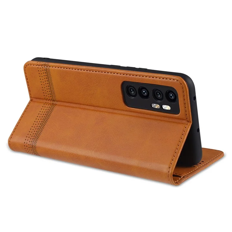AZNS Auto-absorvido PU Leather + TPU Stand Stand Phone Case Para Xiaomi Mi Note 10 Lite - Castanho