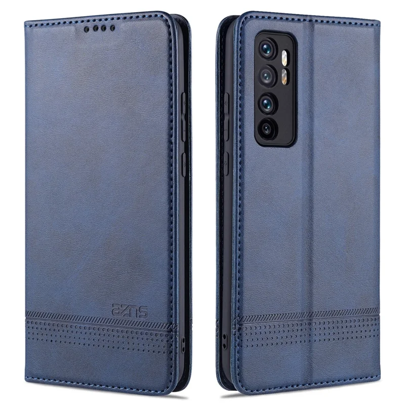 AZNS Auto-absorbed PU Leather + TPU Wallet Stand Phone Cover Case for Xiaomi Mi Note 10 Lite - Blue