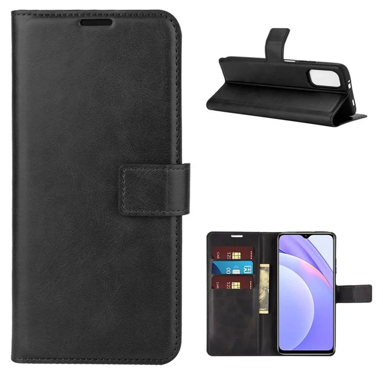 For Xiaomi Redmi Note 9 4G (Qualcomm Snapdragon 662)/Redmi 9T/9 Power Wallet Stand Design Leather Mobile Phone Cover Case - Black